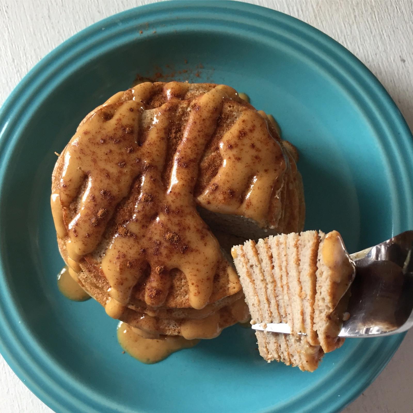 3-Ingredient Protein Pancakes with Peanut Butter Frosting.